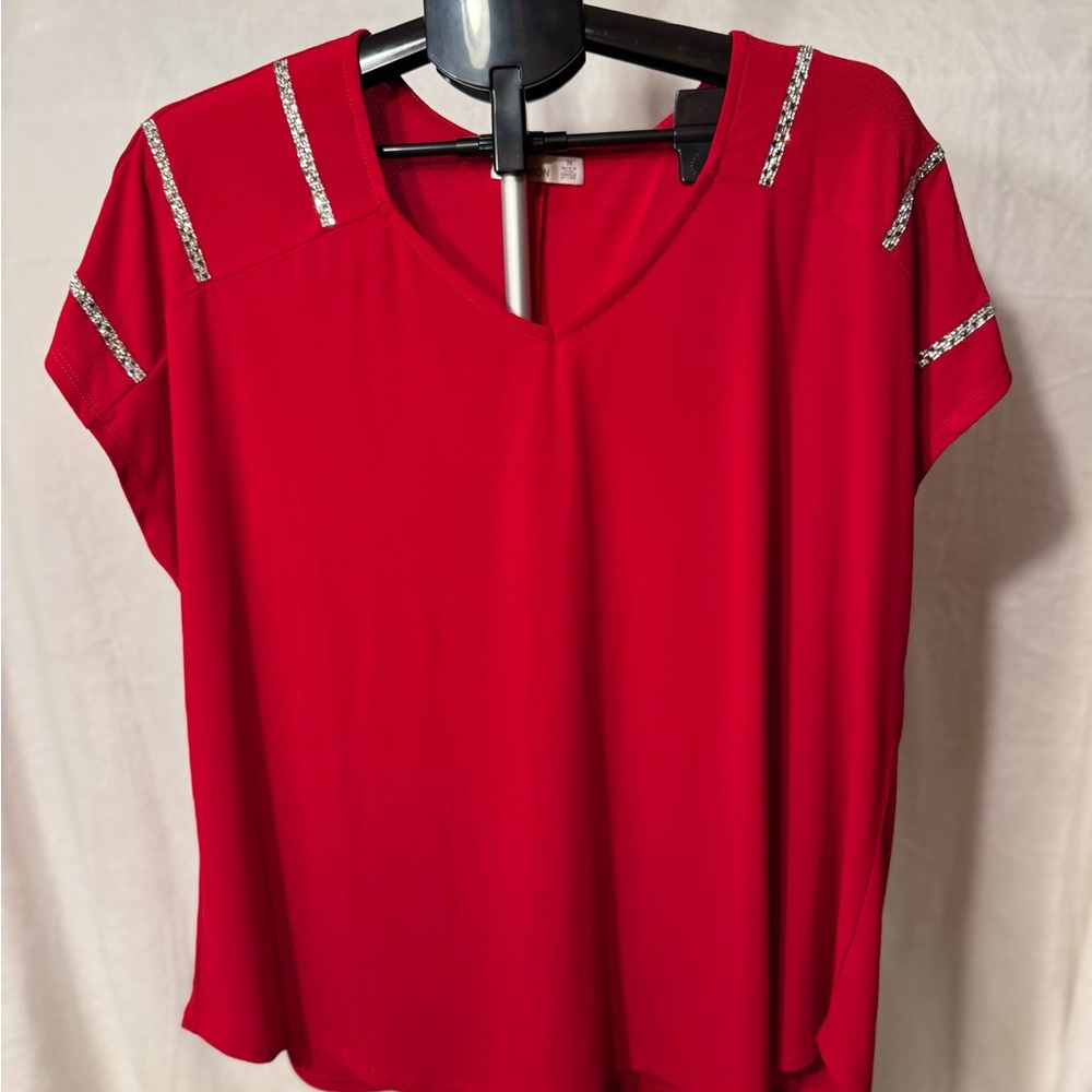 Madison Vibrant Red Blouse with Silver Accents